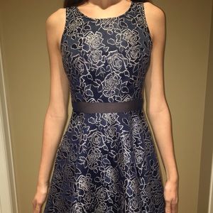 Blue and Silver Floral Print Dress